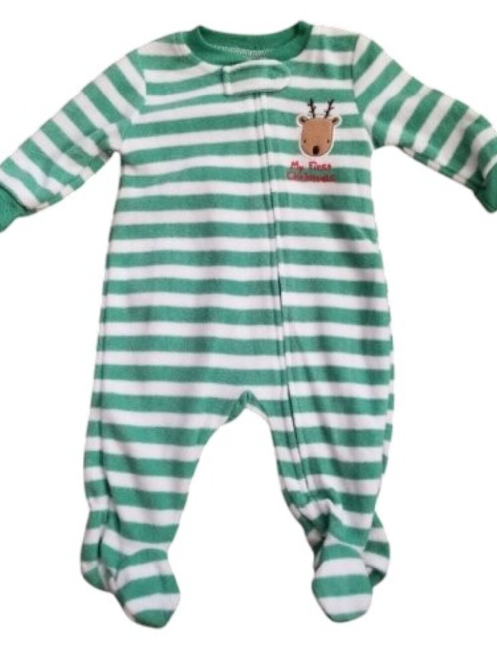 NWT Green Striped ABSORBA MY FIRST CHRISTMAS Fleece Sleeper Size 0-3 months